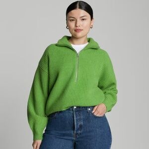 Everlane Felted Merino Salted Lime half zip sweater, Small